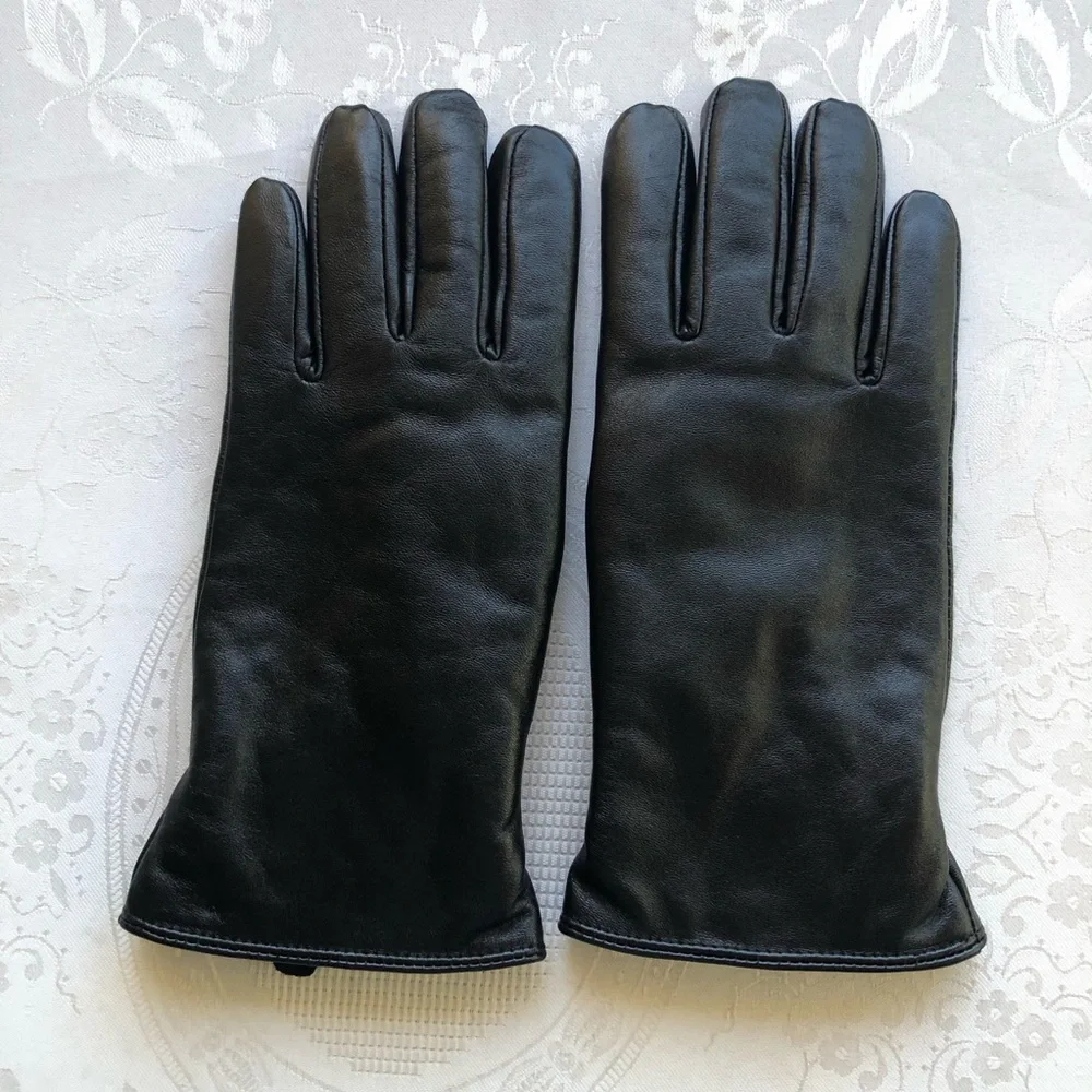 Lambskin Black Leather Gloves Women’s Size XL Slim-Fit Soft Fuzzy Inner Lining